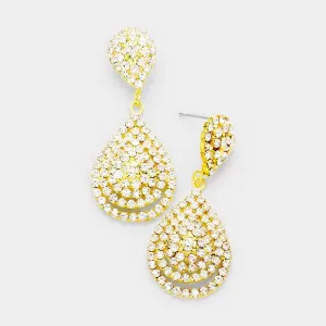 Double Teardrop Clear Crystal Evening Earrings