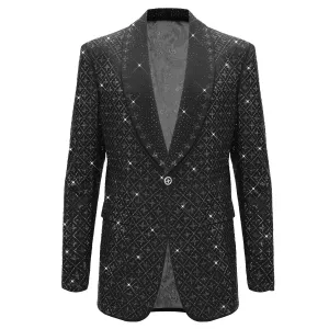 Elegant Blazer with Sparkling Embellishments BLACK/SILVER