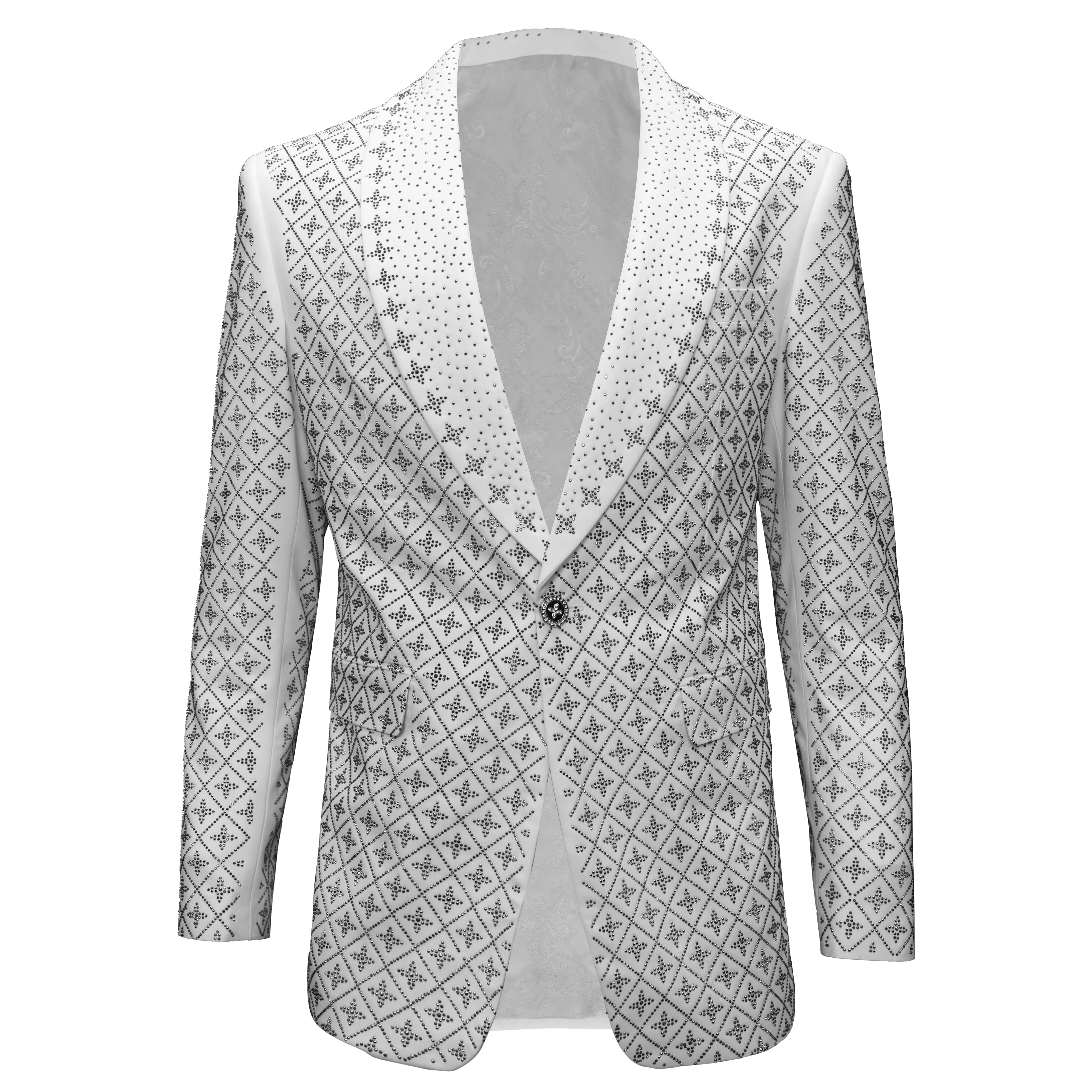 Elegant Blazer with Sparkling Embellishments WHITE/SILVER