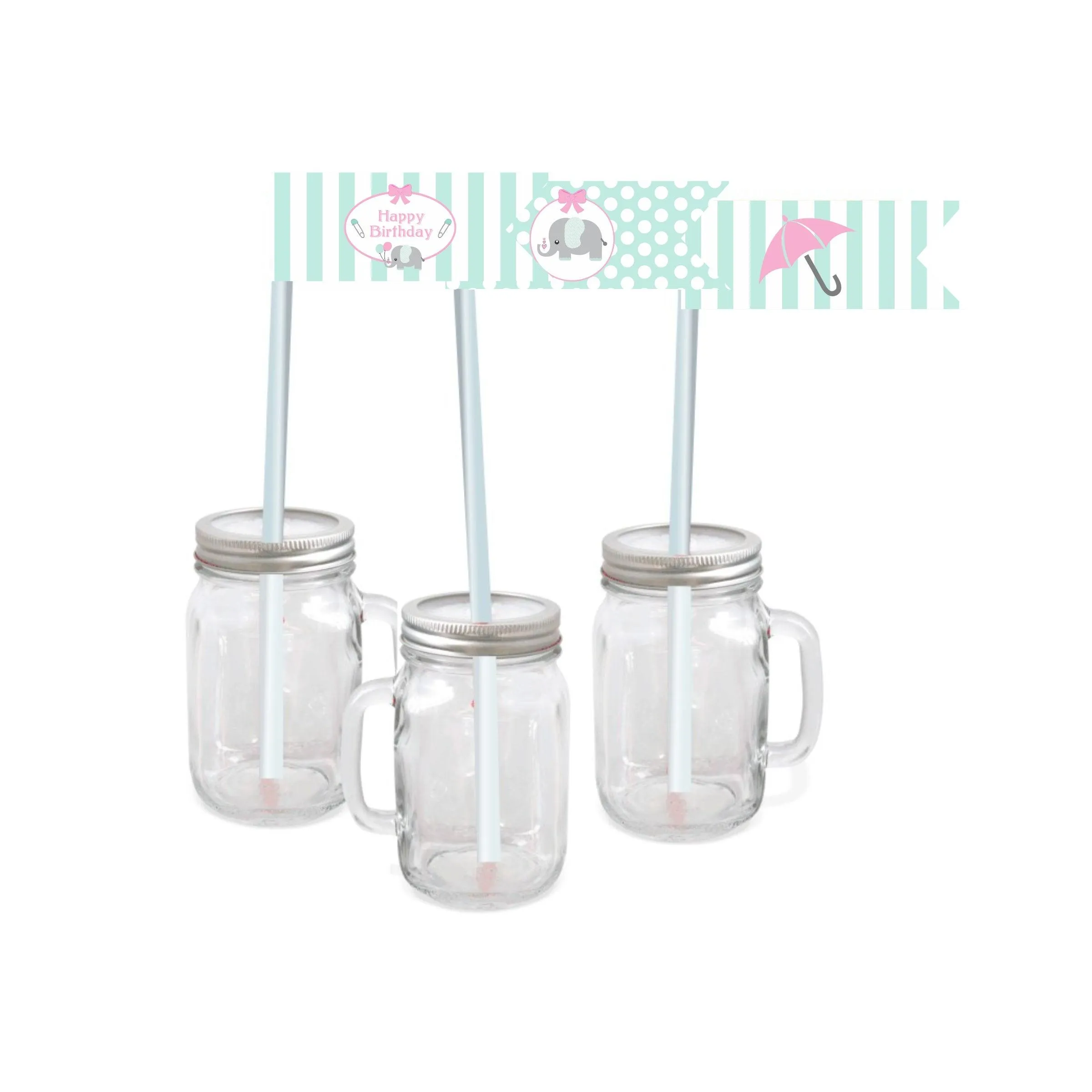 Elephant Birthday Theme Drink Straws