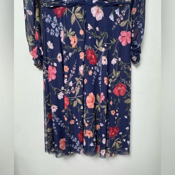 ELIZA J Floral Mock Neck Long Sleeve Sheer Long Sleeve Mesh Midi Dress EJ3-0479