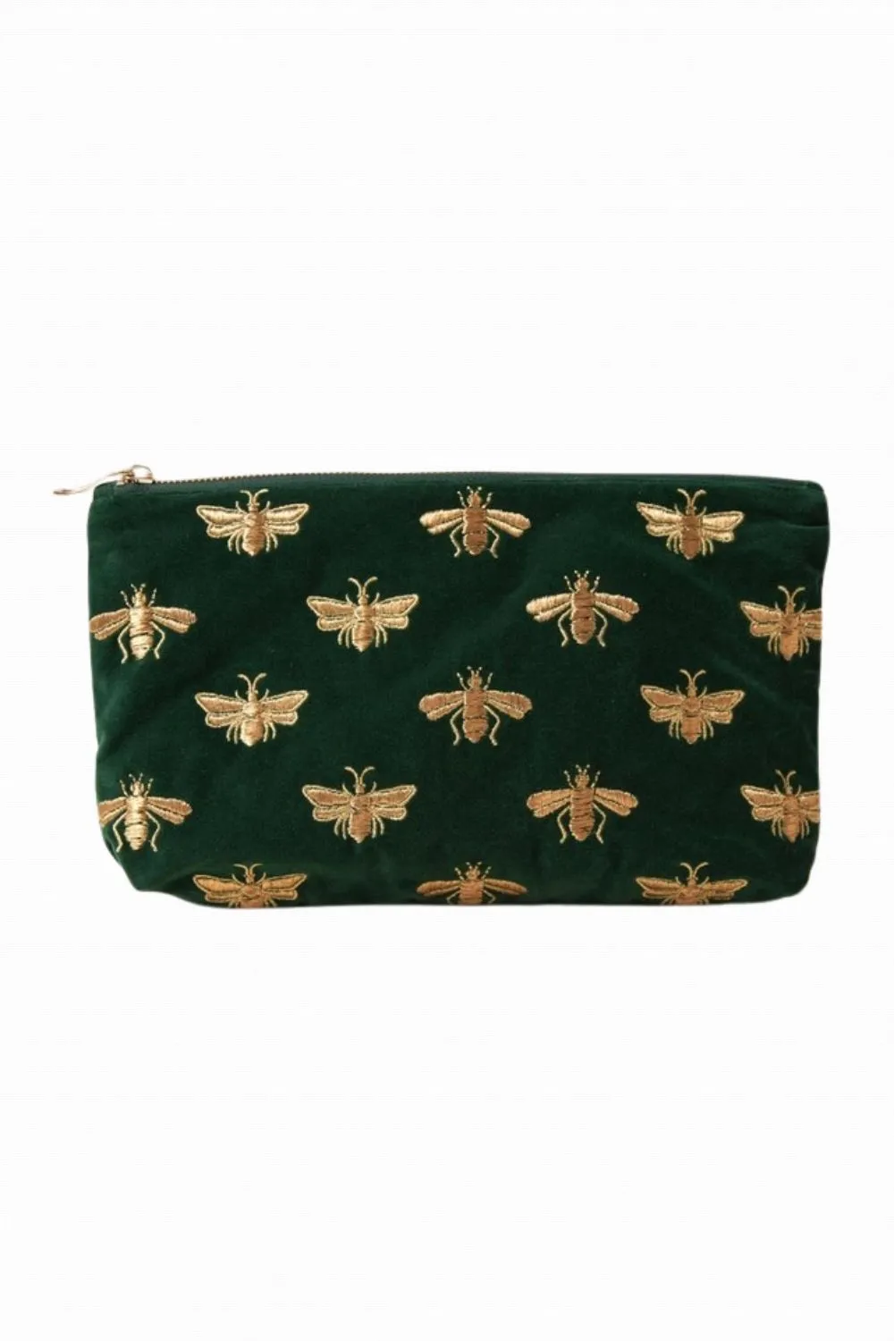 ELIZABETH SCARLETT HONEY BEE VELVET POUCH FOREST GREEN