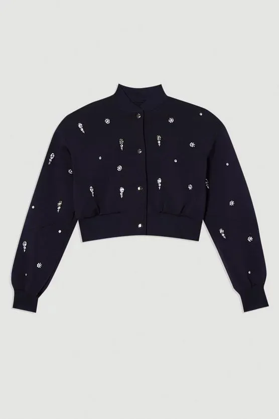 Embellished Jersey Scuba Bomber