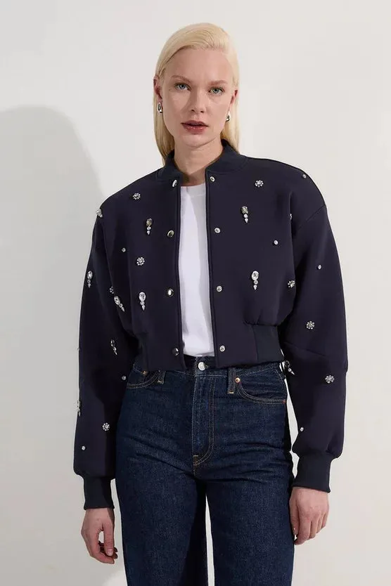 Embellished Jersey Scuba Bomber