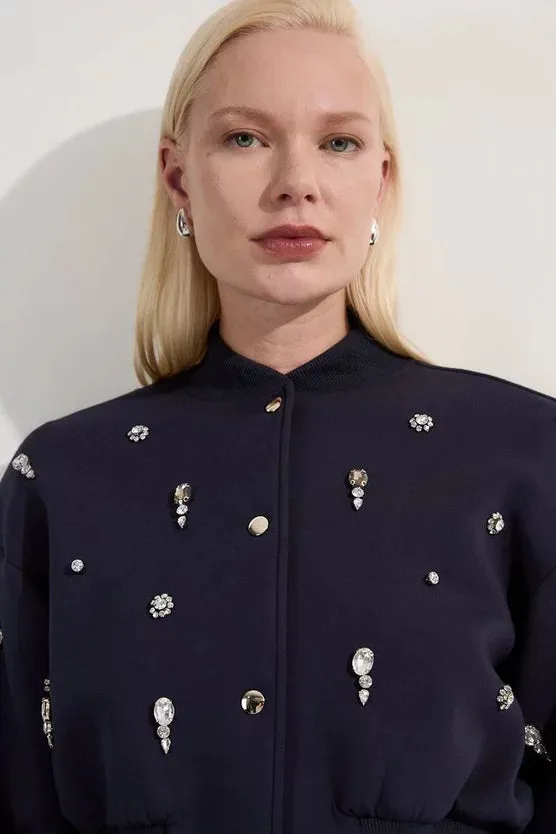 Embellished Jersey Scuba Bomber