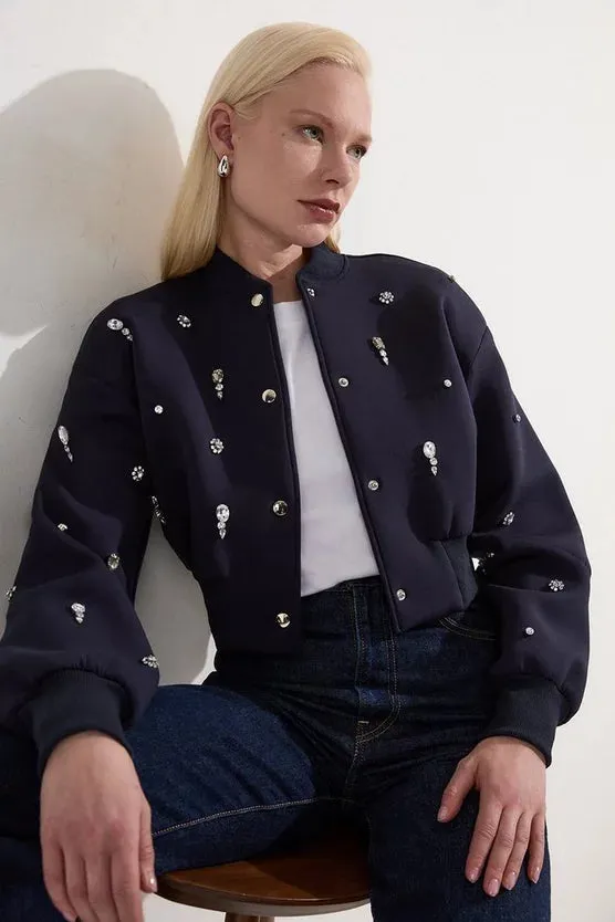 Embellished Jersey Scuba Bomber