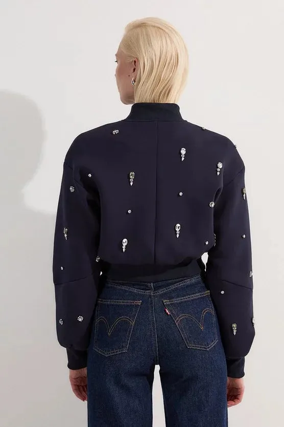 Embellished Jersey Scuba Bomber