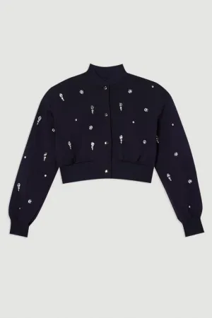 Embellished Jersey Scuba Bomber