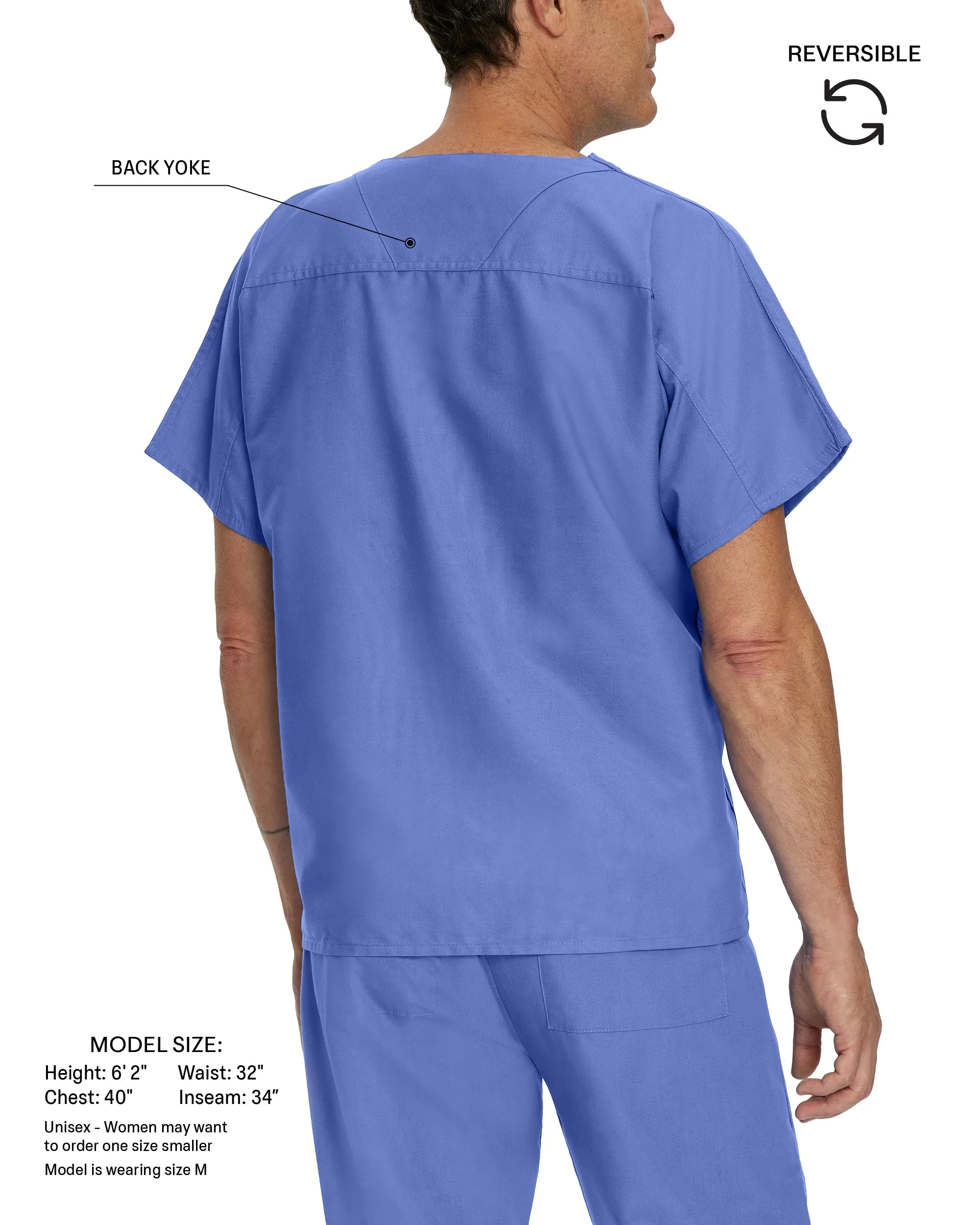 Essentials 7502 Unisex Reversible 1 Pocket V Neck Scrub Top Ceil Blue