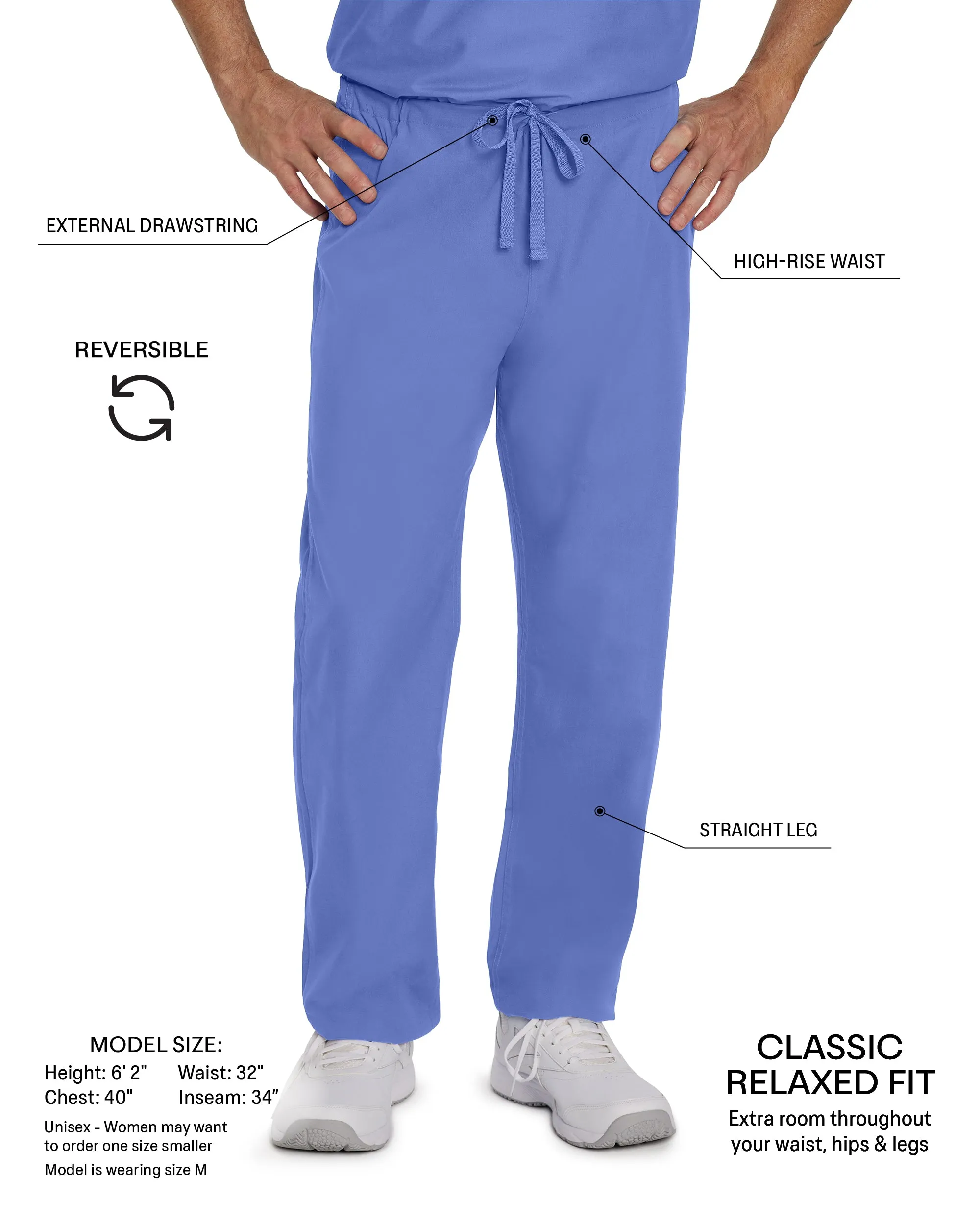 Essentials 7602 Unisex Reversible Scrub Pants Black