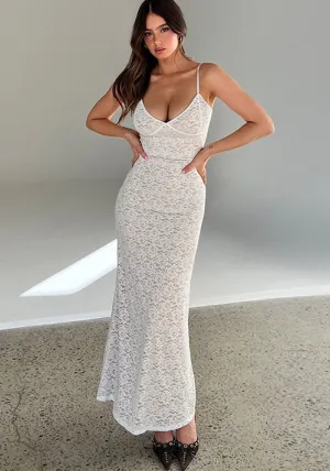 Ethereal Elegance V-Neck Lace Bodycon Maxi Dress