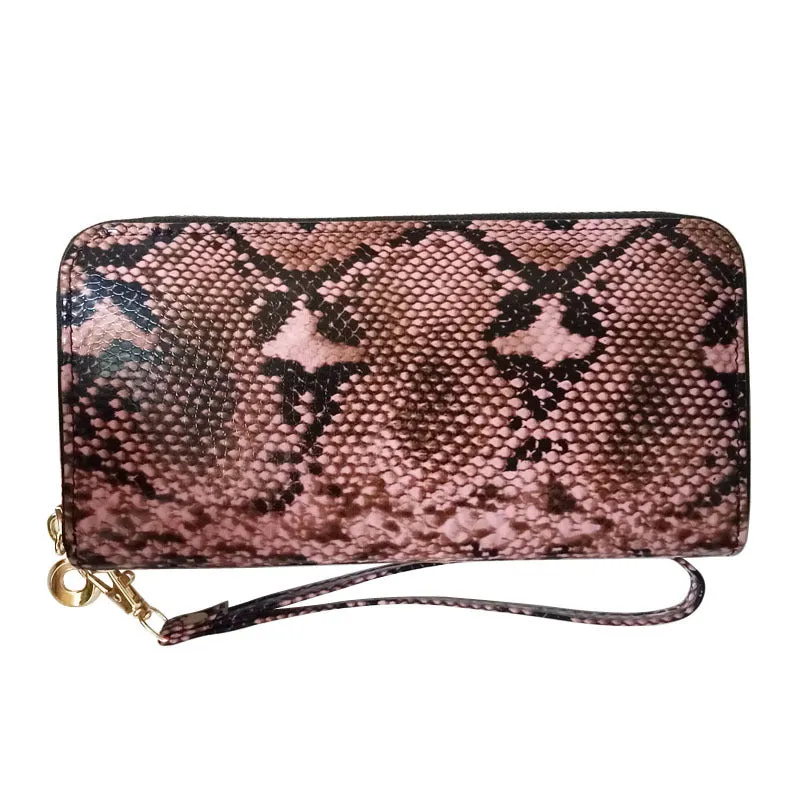 Fashion Snake Pattern PU Ladies Wallet Lady Clutch Bag Zipper Bag Mobile Phone Bag Large Capacity