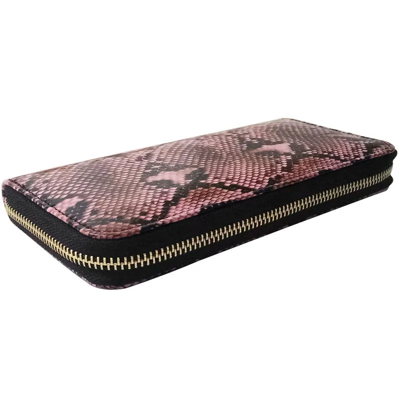 Fashion Snake Pattern PU Ladies Wallet Lady Clutch Bag Zipper Bag Mobile Phone Bag Large Capacity