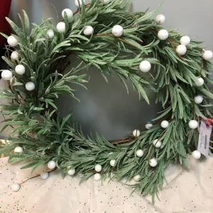 Faux Frosted Mistletoe Wreath with white berries