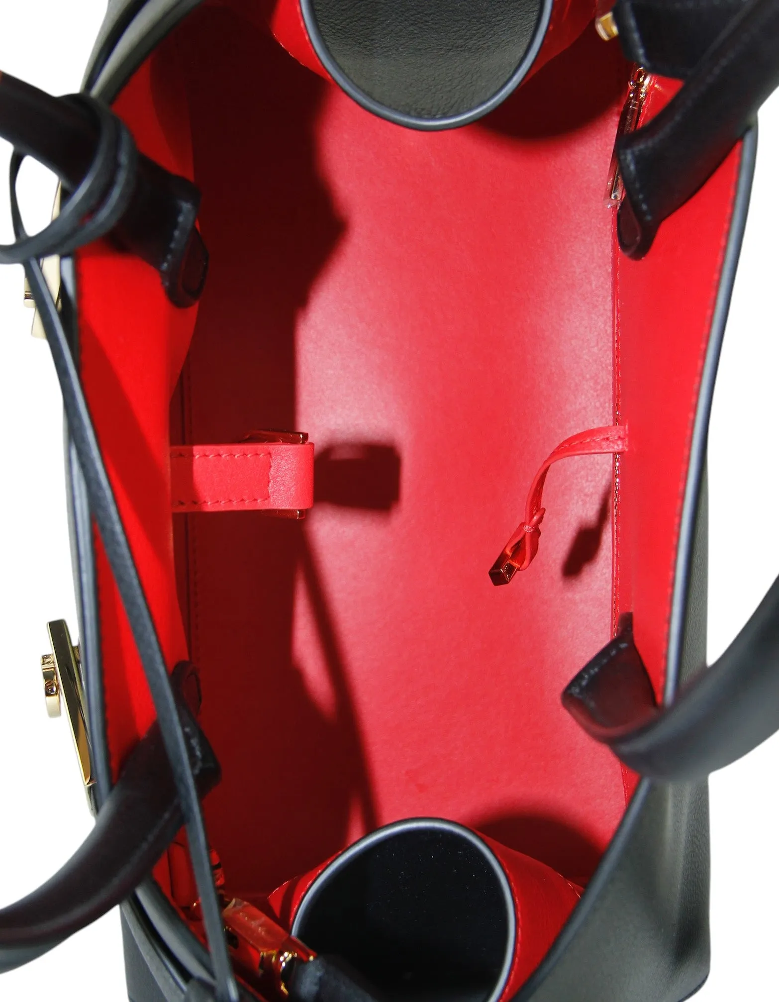 Ferragamo Black/Red Leather Hug Top Handle Bag