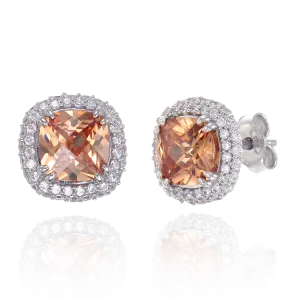 Filigree Cushion Cut Champagne Earrings