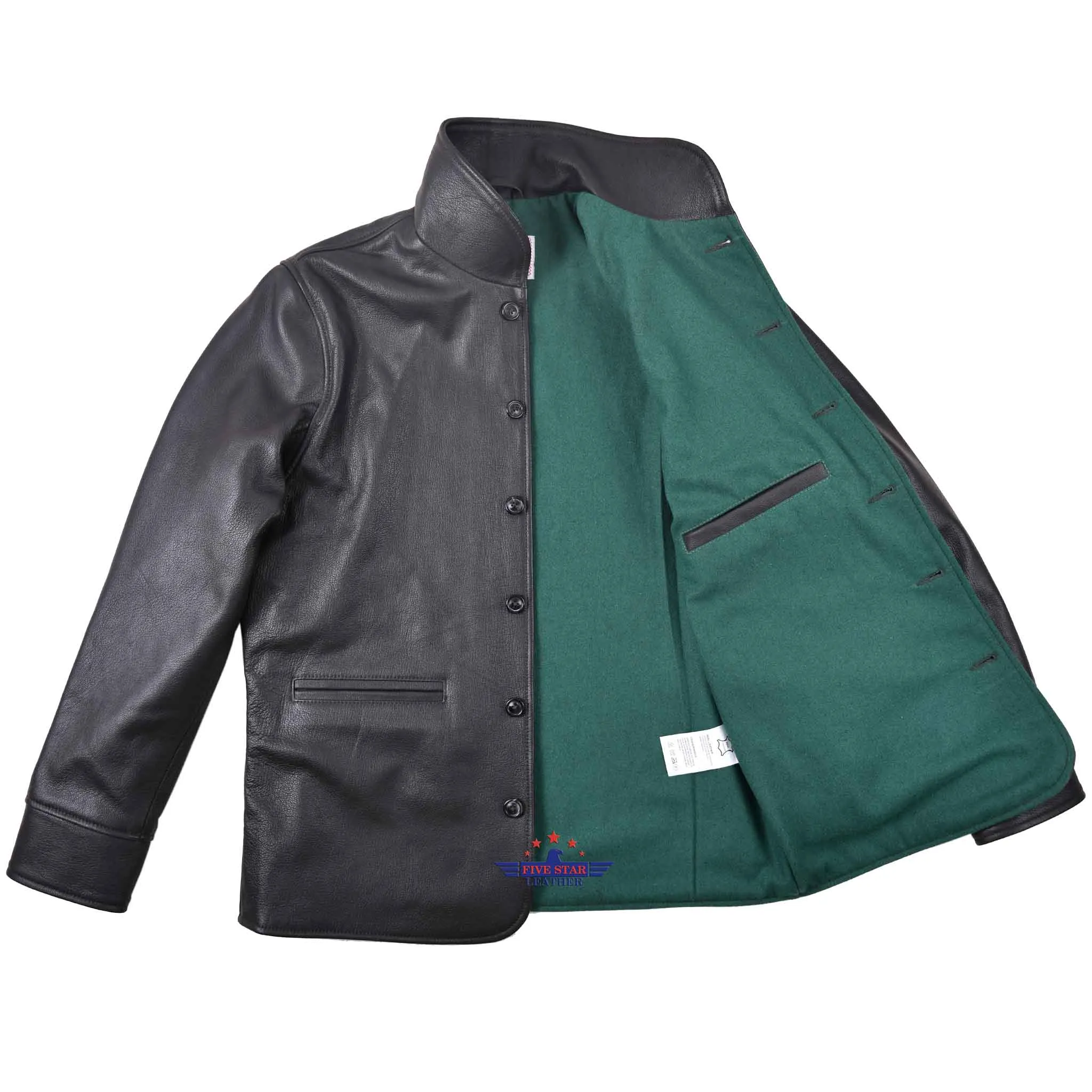 FiveStar Leather Men 1920s Car Coat Premium Goatskin Seal Brown