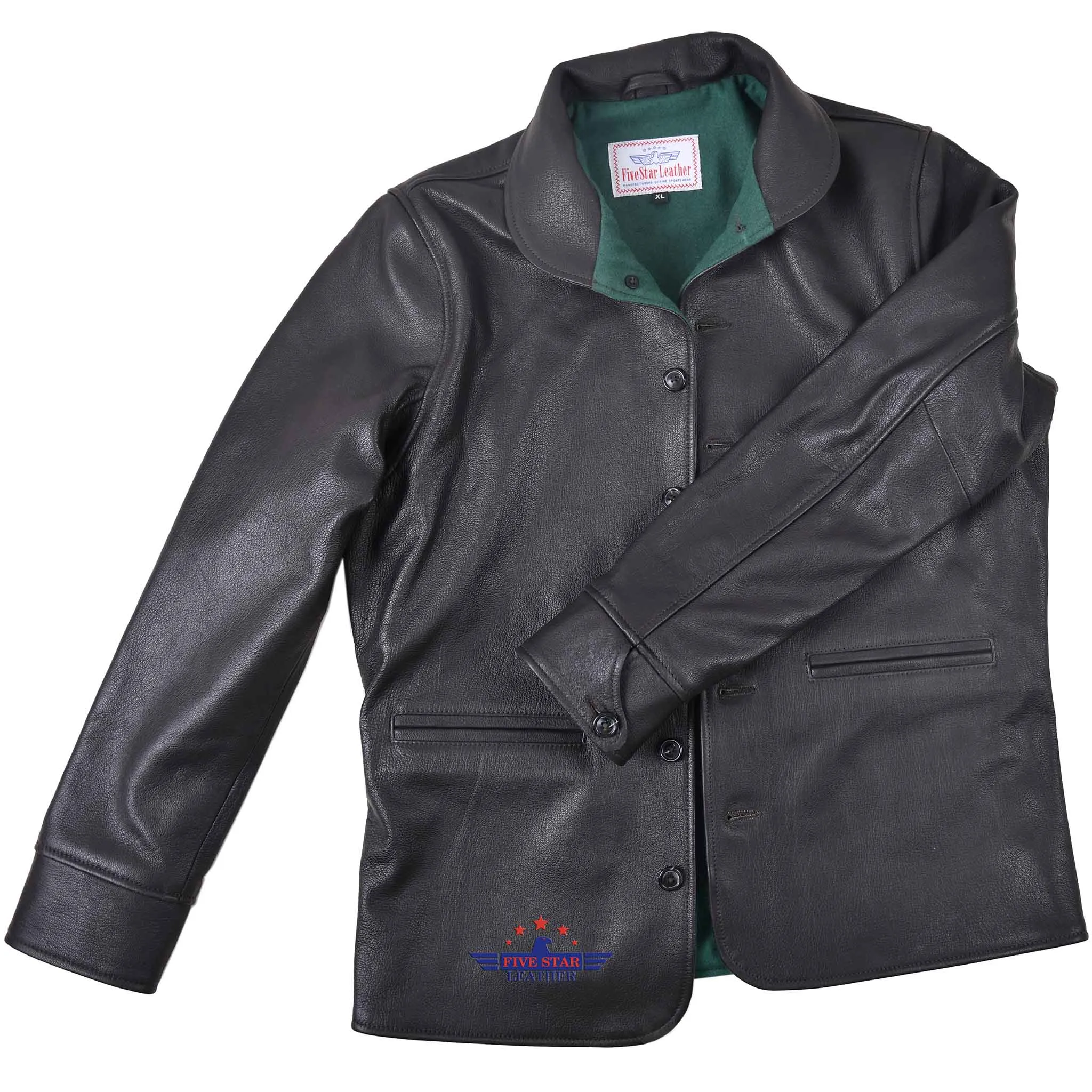 FiveStar Leather Men 1920s Car Coat Premium Goatskin Seal Brown