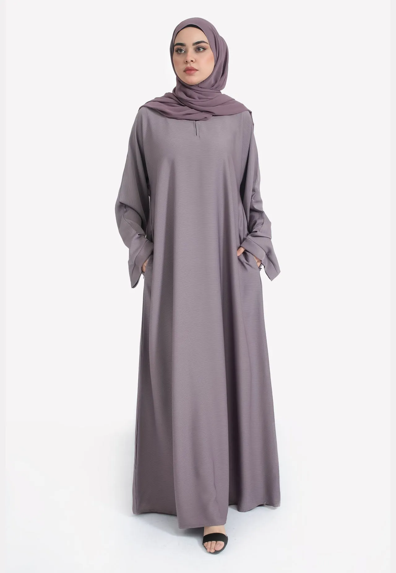 French Lilac Textured Abaya With Zip Pockets