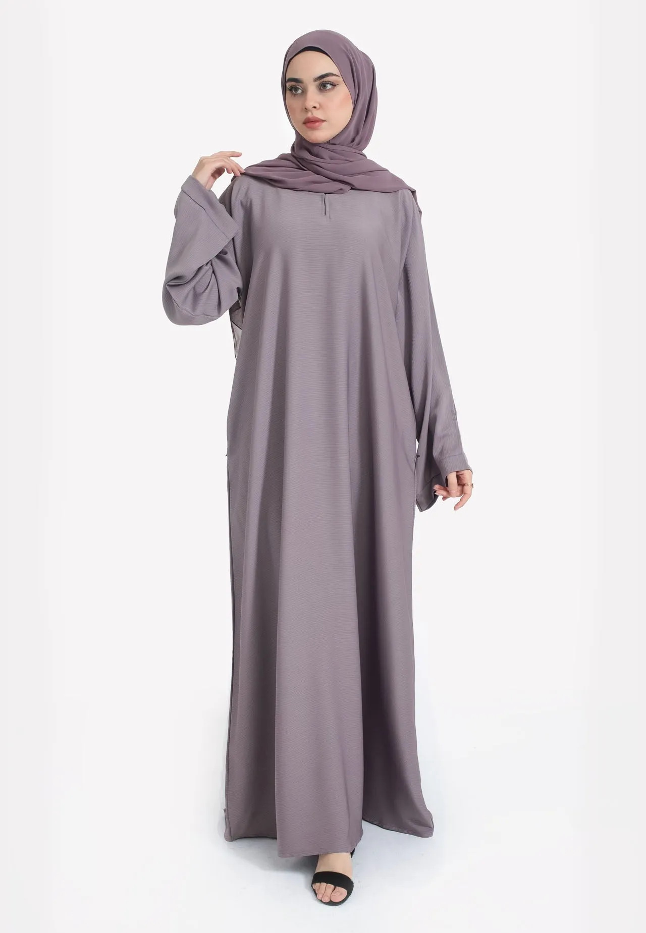 French Lilac Textured Abaya With Zip Pockets