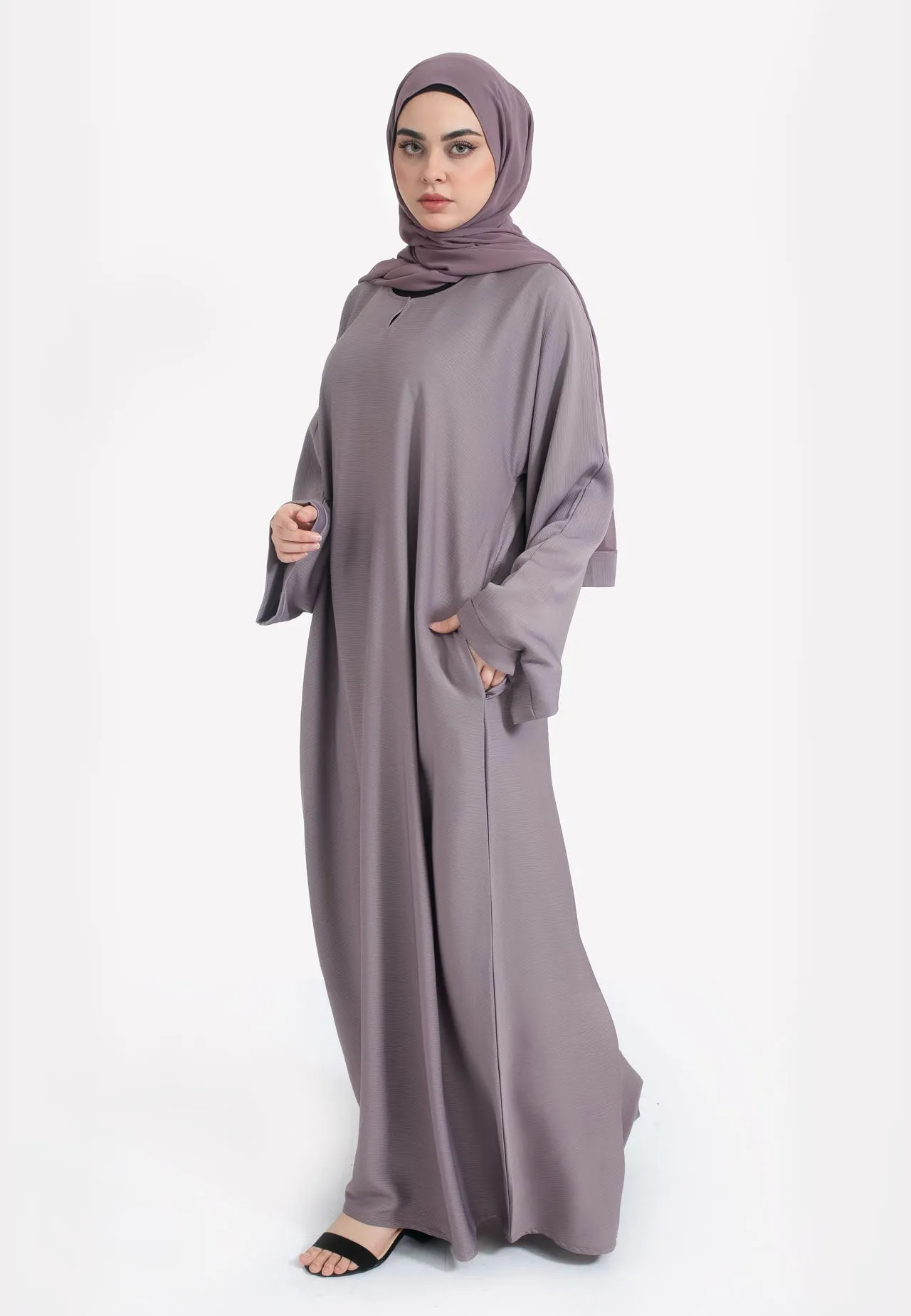French Lilac Textured Abaya With Zip Pockets