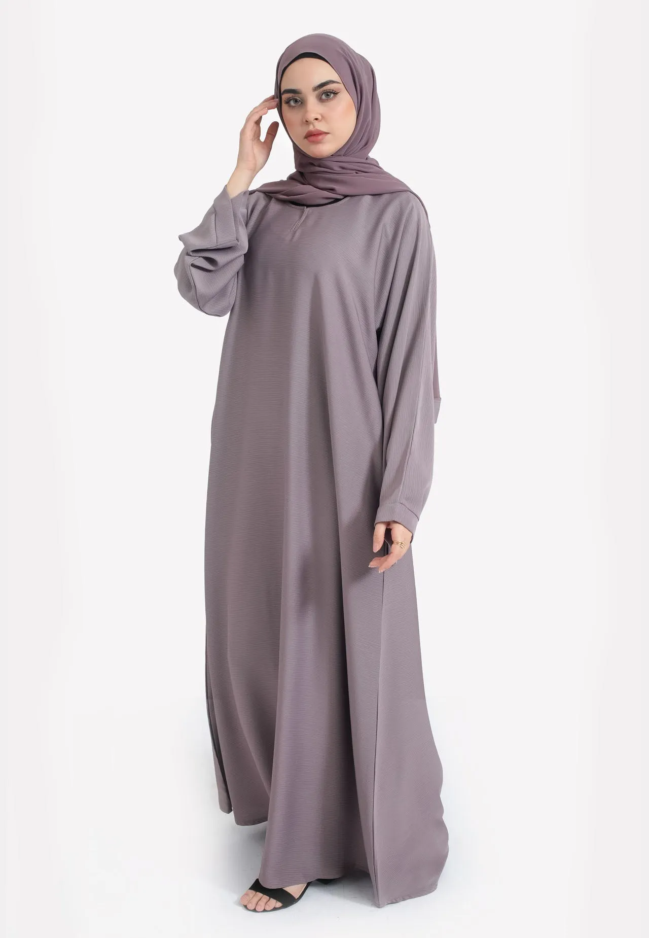 French Lilac Textured Abaya With Zip Pockets