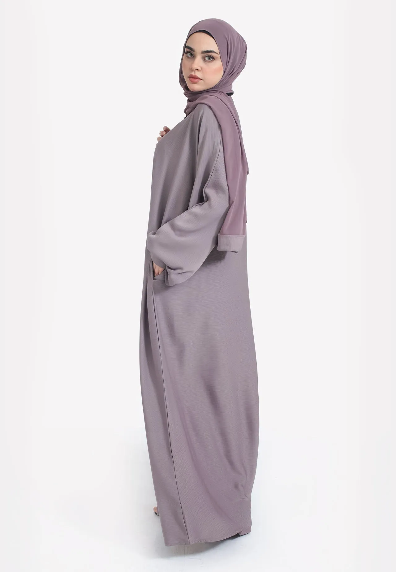 French Lilac Textured Abaya With Zip Pockets