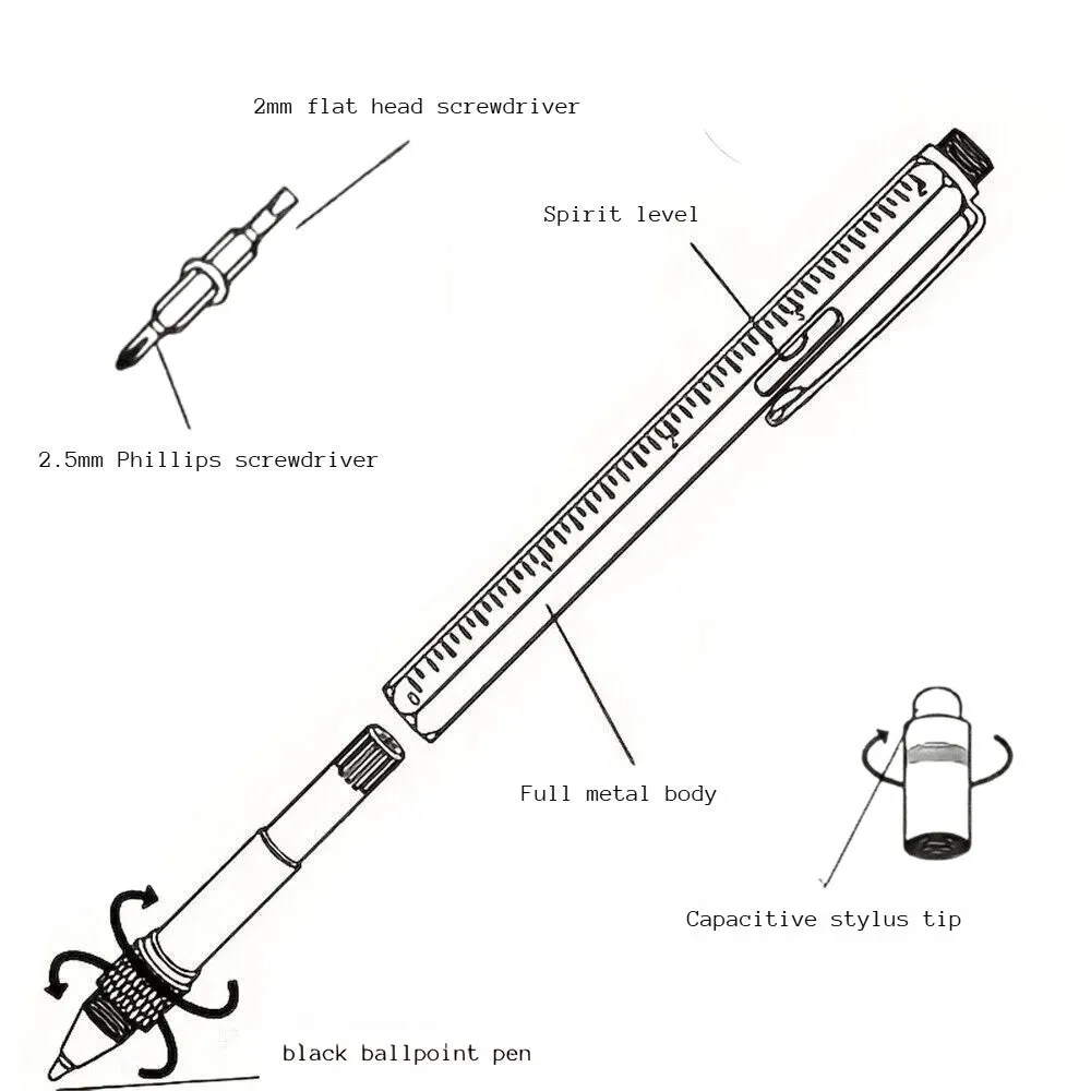 Full Metal Body 6-in-1 Multi-Function Tool Silver Engineers Pen