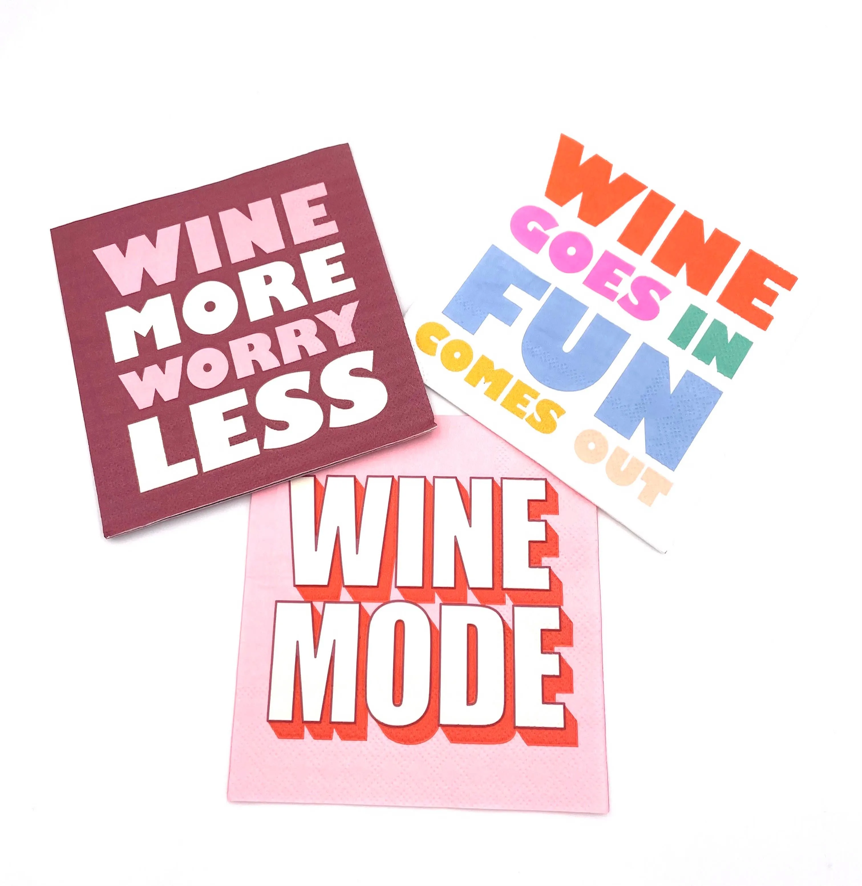 Funny Cocktail Napkins | Wine More Worry Less - 20ct