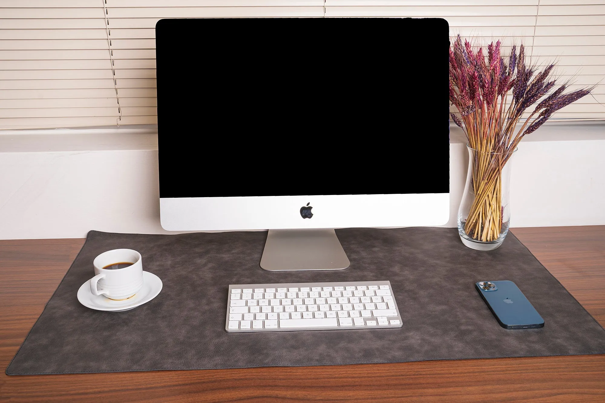 Genuine Grey Leather Deskmat, Computer Pad, Office Desk Pad