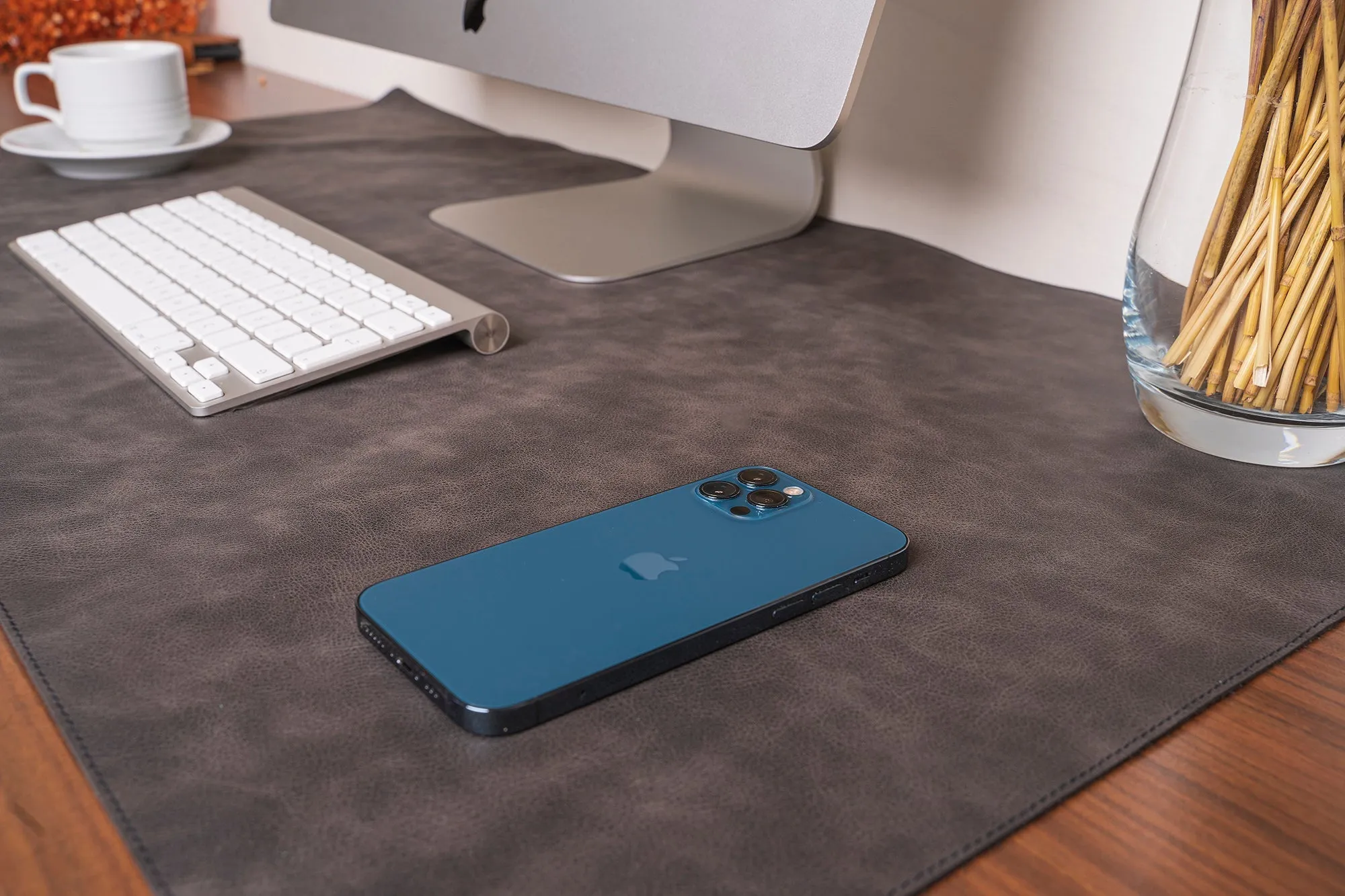 Genuine Grey Leather Deskmat, Computer Pad, Office Desk Pad