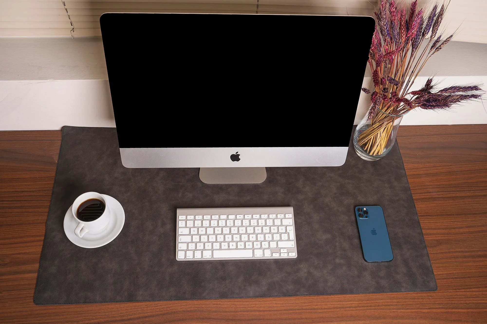 Genuine Grey Leather Deskmat, Computer Pad, Office Desk Pad
