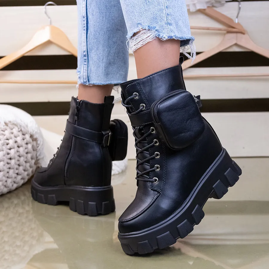 Ghete dama cu platforma Calena - Black Leather