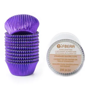 Gifbera Food Grade Standard Purple Foil Muffin Cupcake Liners Baking Cups Paper 200-Count (Purple)
