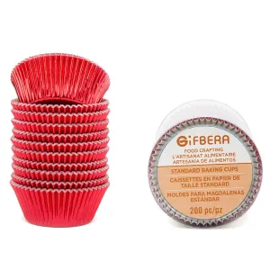 Gifbera Food Grade Standard Red Foil Paper Baking Cups Muffin Cupcake Liners 200-Count (Red)