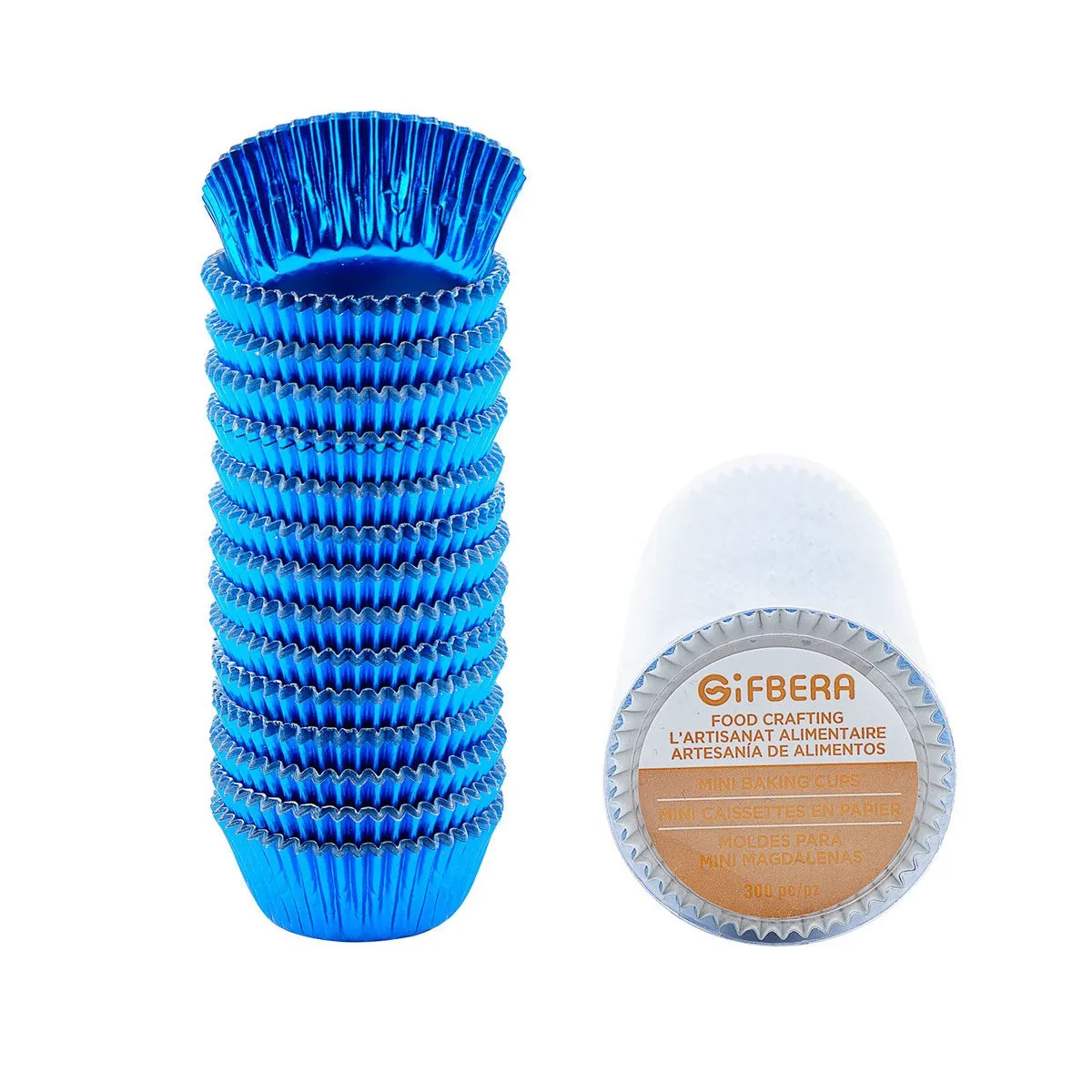 Gifbera Mini Baking Cups Blue, 300-Count Bright Foil Paper Blue Cupcake Liners Mini Size