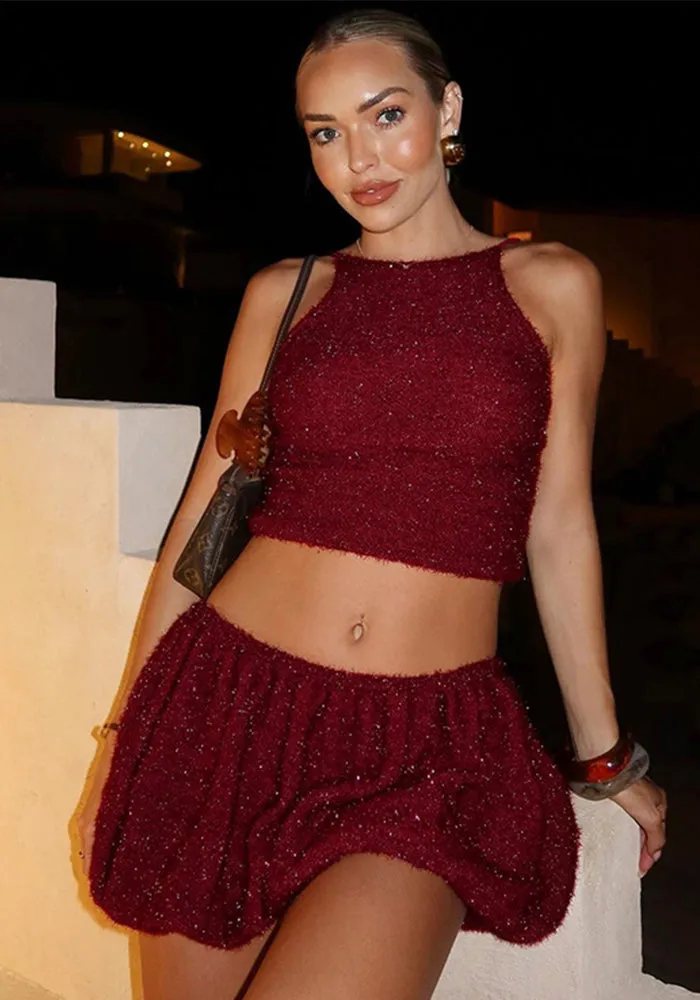 Glamorous Autumn and Winter Sparkling Crop Tank and Flirty Skirt Two-Piece Set