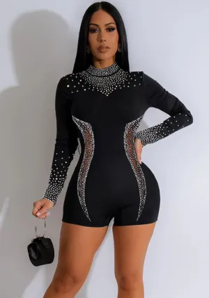 Glamorous Mesh-Detail Jumpsuit with Sparkling Bead Embellishments