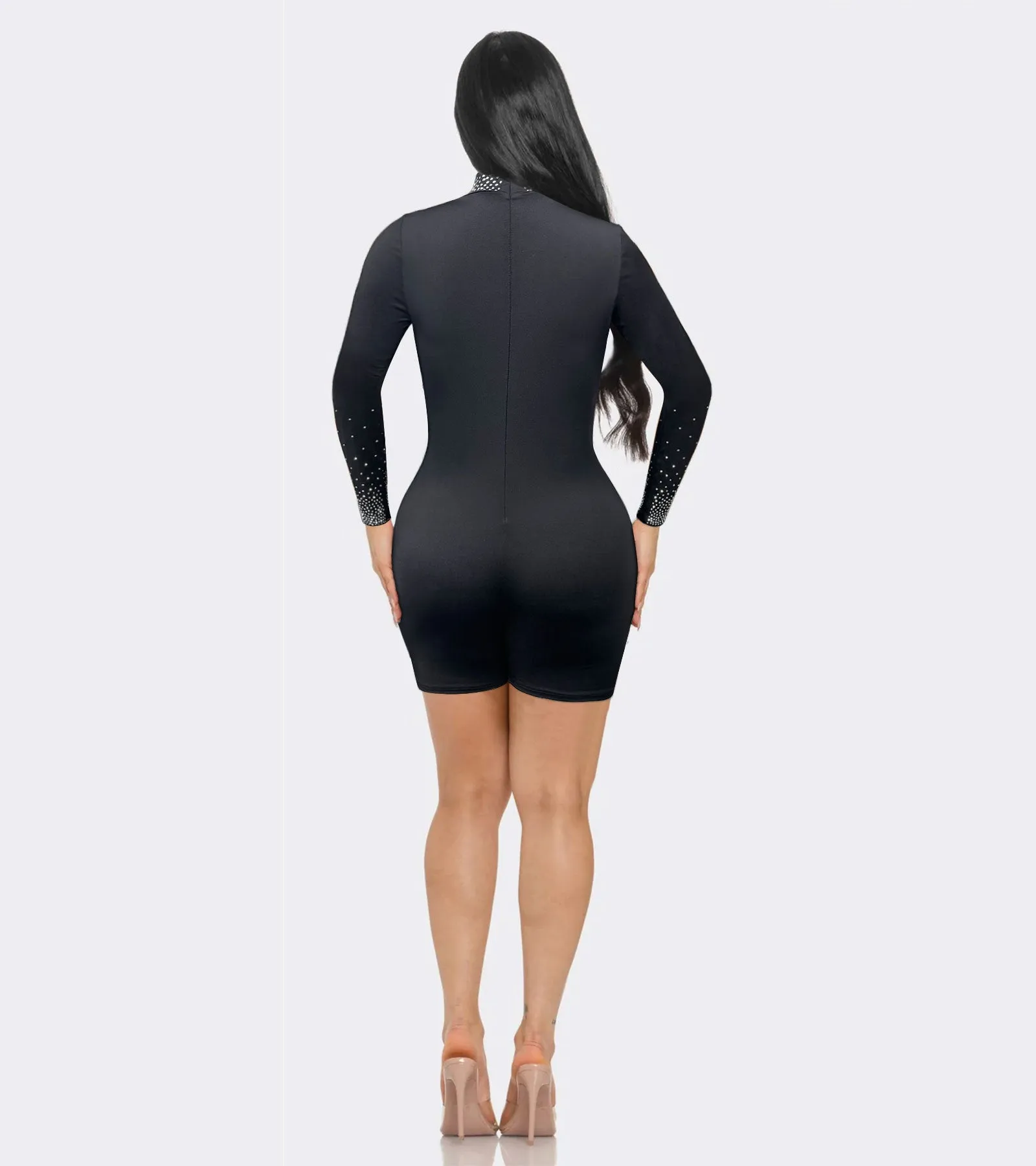 Glamorous Mesh-Detail Jumpsuit with Sparkling Bead Embellishments