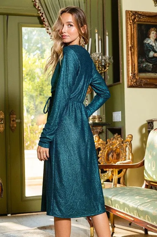 Glittered V Neck Midi Dress