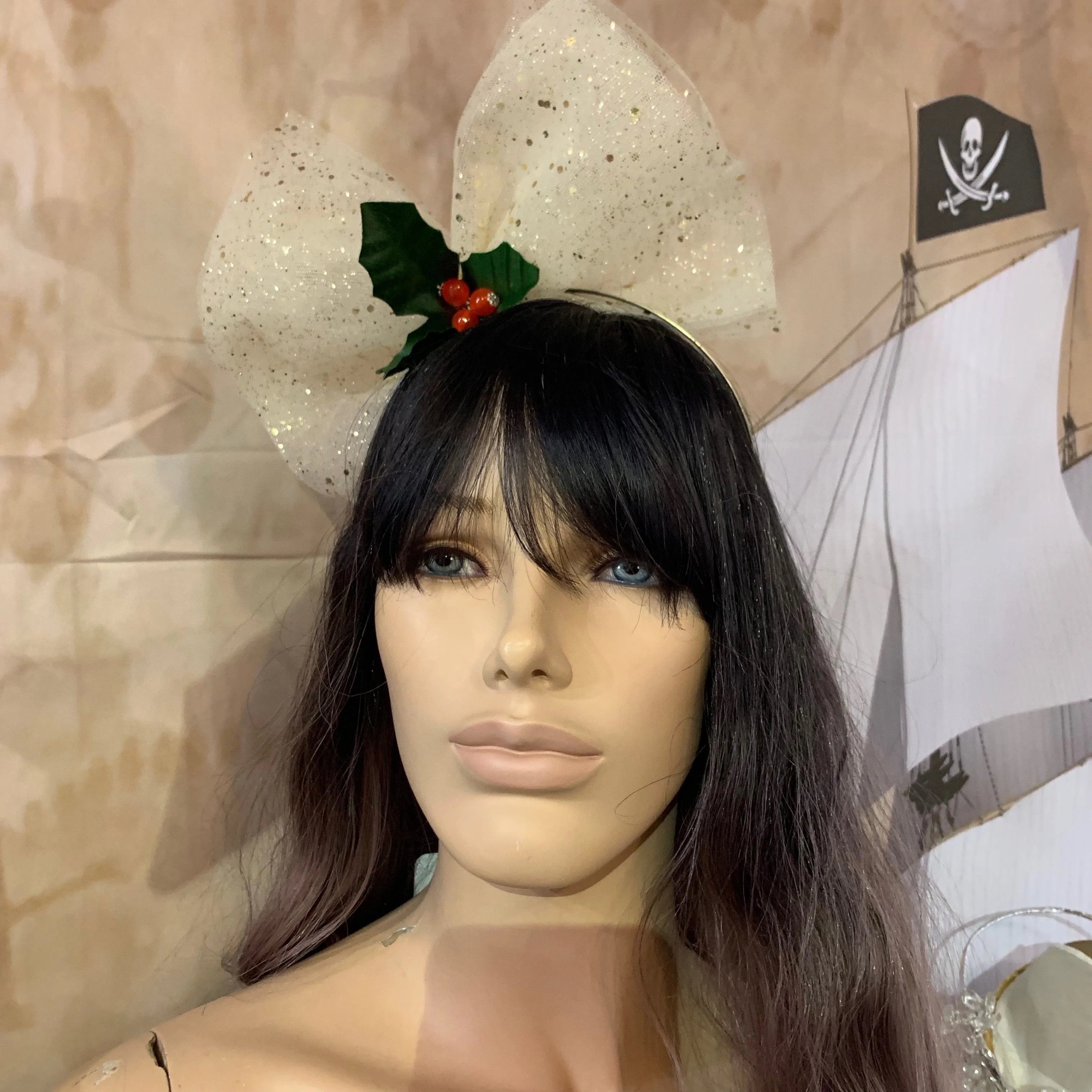 Gold Glitter Christmas Hair Bow