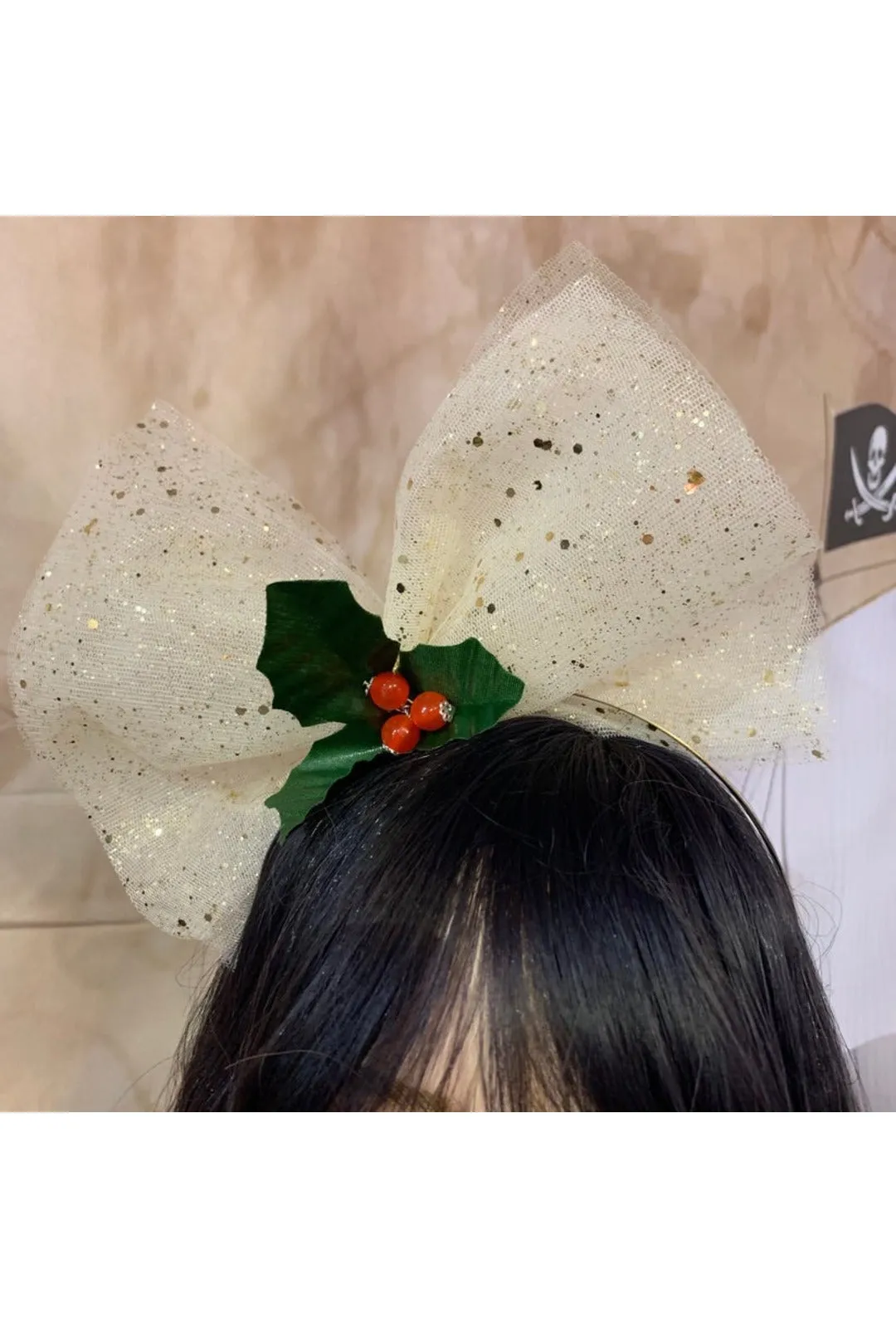 Gold Glitter Christmas Hair Bow