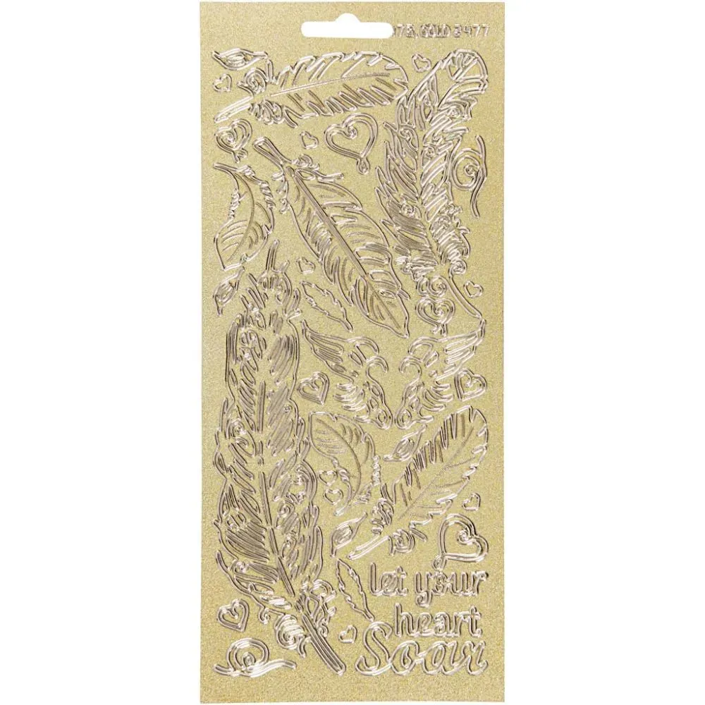 Gold Perlemor Guld Self Adhesive Feathers Peel Off Stickers Sheet Decor Crafts 10x23cm