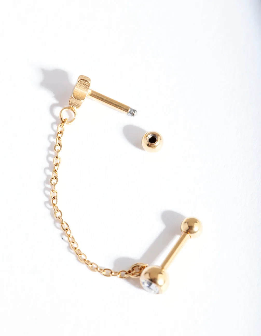 Gold Star & Diamante Chian Barbell Earrings
