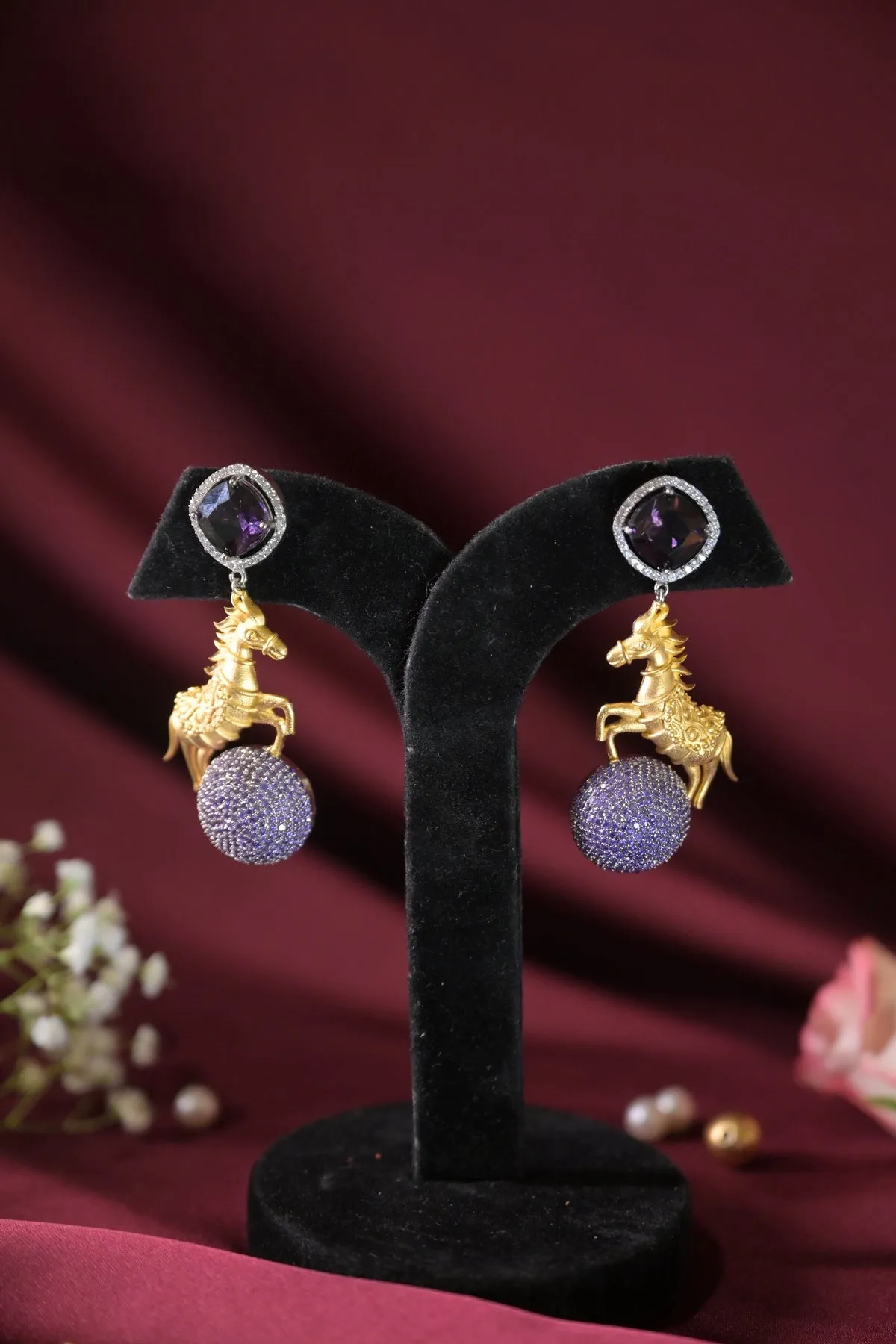 Golden Ashv Oxidized Gemstone Earrings