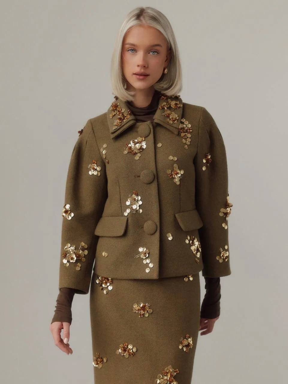 Golden Olive Embellished Suit Set