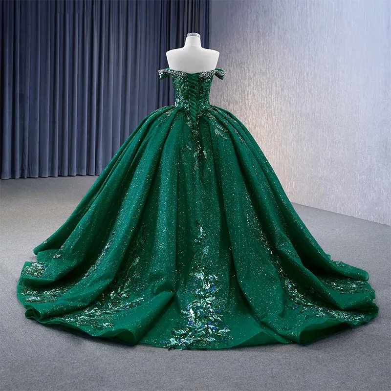 Gorgeous Evening Dress Sequins Sweep Train Ball Gown Off the Shoulder Prom Dresses