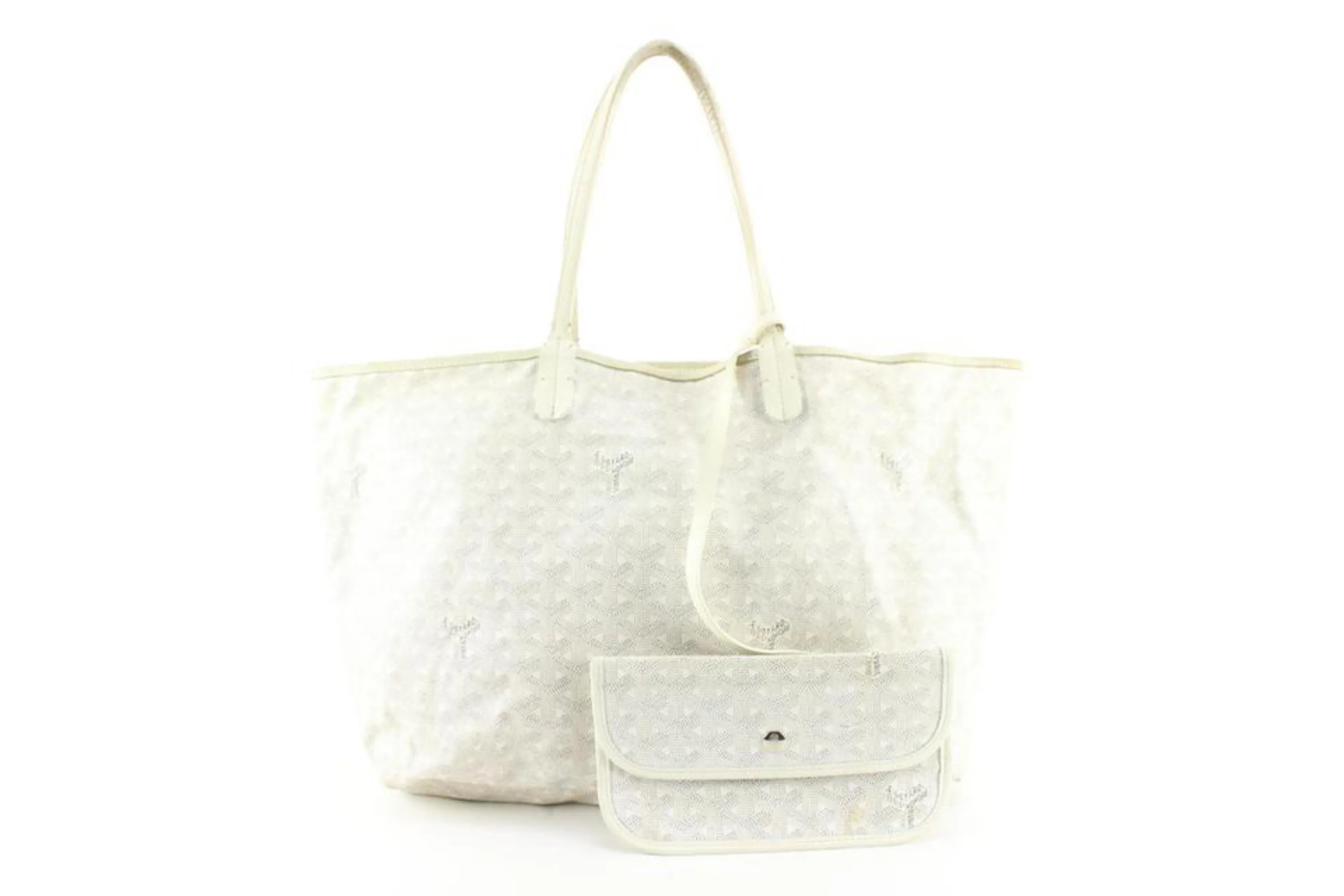 Goyard White Chevron St Louis Tote PM with Pouch 58gy628s