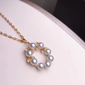 Grape 3.5-4.0 mm Silver-Blue Grey Baby Akoya Pearl Pendant Mounted on G18K