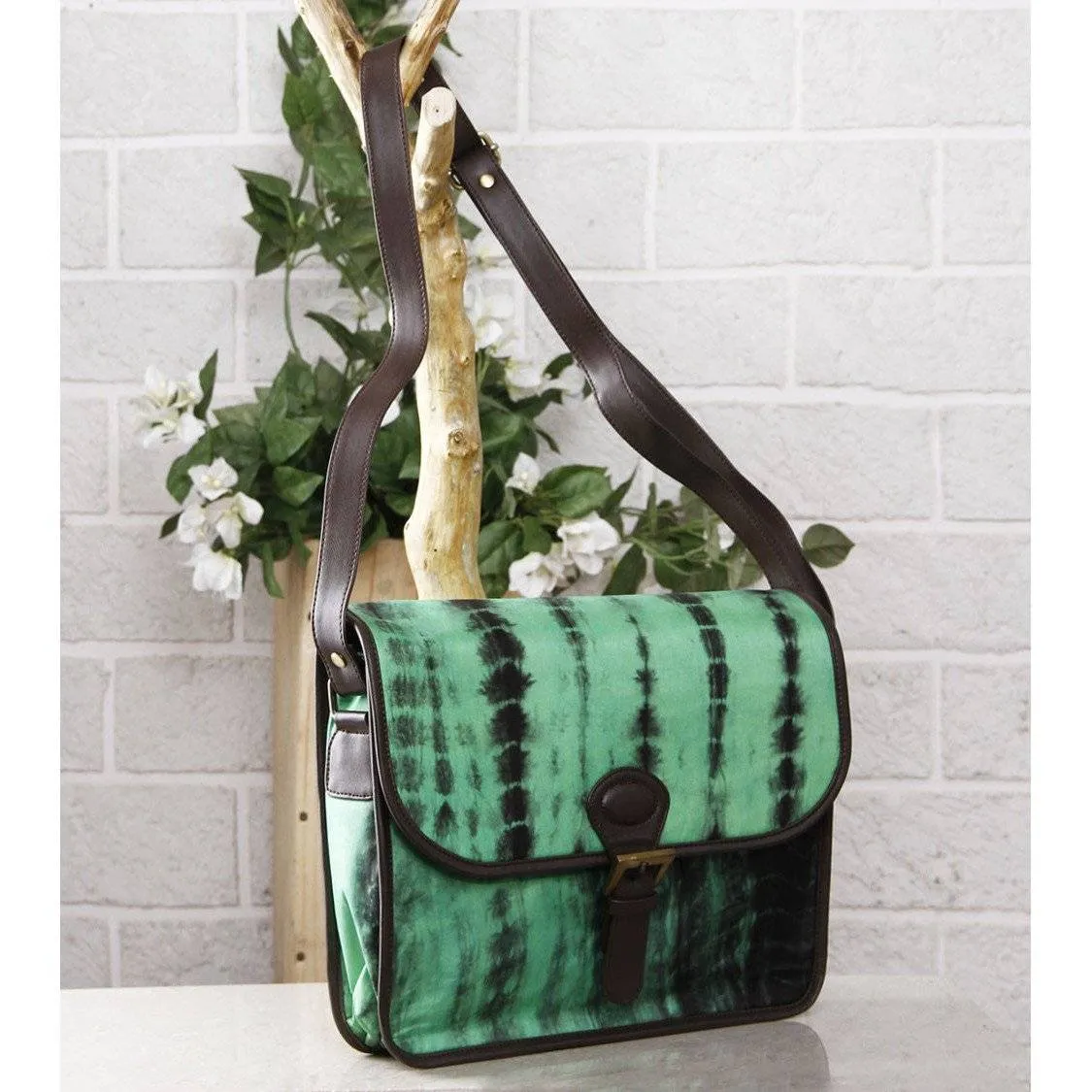 Green & Black Tie Dyed Suede Sling Bag (100000052935)